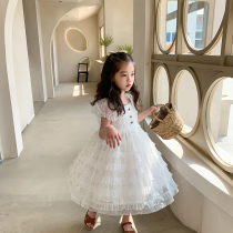 Girl net dress 2021 summer Korean version of childrens baby girl short sleeve sequin dream cake long skirt foreign gas