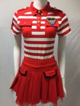 2018 new sailor dance square dance red and white black and white striped lapel with tie top performance clothing