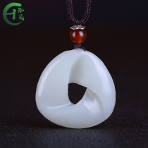 Natural Hetian jade White jade jade reincarnation jade pendant pendant Men and women natural jade double-sided carved jade pendant