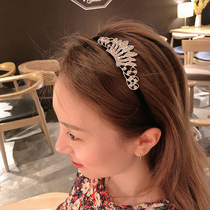 Japanese and Korean version of hair accessories rhinestone pearl hair hoop fine hairpin bride high-end headdress Korean Press hair wash head band Female