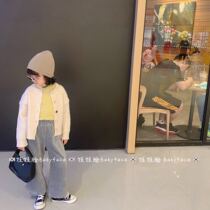  Girls baby Korean childrens clothing autumn new childrens twist knitted cardigan girls western style corduroy wide-leg pants tide