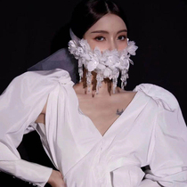 Mengyao white gauze Crystal tassel half face mask sexy cold masquerade masquerade masked killer cos covering face