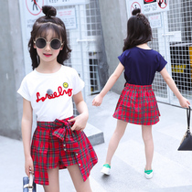 Girls summer clothing sports suit Grand Tong Five 6 6 7 8 8 8 110 12-13-year-old elementary school student girl foreign air short sleeve