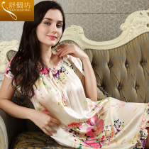 Shu Silk Square Silk Pajamas Womens Summer Short Sleeve 100 Mulberry Silk Nightdress Large Size Loose Silk Home Clothes