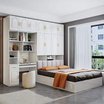 Tatami bed bedroom wardrobe integrated modern simple small apartment multi-function storage bed with desk cabinet combination