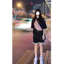 Black Shorts High Waist Display Slim Broadlegged Pants Summer Casual Pants Women Loose Sports Pants 50% Pants Tide