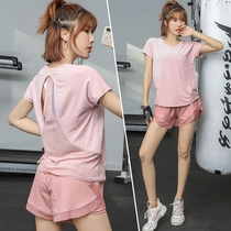 Yoga suit female summer beginner fairy short sleeve sexy back thin net red gym sports running suit