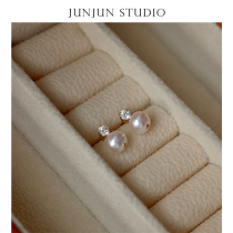 JUNJUN homemade extremely simple powder light freshwater pearl earnail female zircon Classic 100 lapped US 14k bag gold