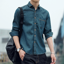 Hong Kong pop brand 2021 spring and summer new mens denim long-sleeved shirt Korean slim handsome shirt casual inch shirt