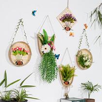 Bamboo woven wall decoration creative wall decoration pendant Wall dining room wall bedroom simulation flower plant wall hanging
