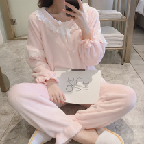 Coral velvet pajamas womens winter thickened warm cute can be worn outside spring and autumn flannel home clothes two-piece suit