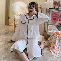 Long-sleeved night dress womens cotton spring and autumn sweet sexy womens pajamas casual womens cute 2021 home clothes