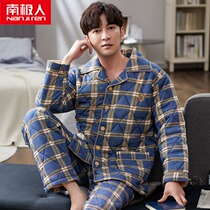 Antarctic winter mens pajamas three layers of thick cotton cotton long sleeve autumn and winter old home clothing set