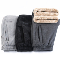 Plus velvet padded cotton pants male middle-aged and elderly dad wear pants Lamb velvet loose size sports pants winter pants pants