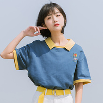 Soft girl summer polo shirt cute Japanese port wind short-sleeved new top loose lapel t-shirt student