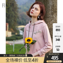 FINITY womens winter New Pink long sleeve hooded sweater womens fashion simple lace embroidered pullover top