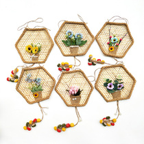 Kindergarten creative Air pendant hexagonal hollow bamboo hemp rope border diy hanging decoration homemade pastoral wall hanging