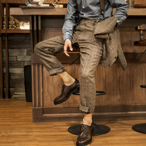 SOARIN Inglén Retro Plaid Western Dress Pants Men Business Casual Workout 90% Pants Gill Straight Drum Pants