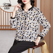 Printed silk shirt womens long-sleeved autumn clothes new 2022 loose large size pullover mulberry silk top middle-aged mother