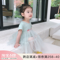 Girl Foreign Air Dress 2022 Summer Dress New Children Baby Trendy Short Sleeve Mesh Dress Fluffy Princess Skirt Tide