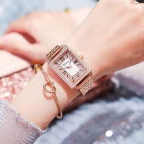 Watch womens luxury square table fashion trend simple temperament retro full diamond steel belt waterproof Schwarlow watch