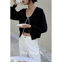 MICHELLYMO Knitted Cardigan Women Black Bat Sleeve Pearl Buckle Outer Wool Knitted Top