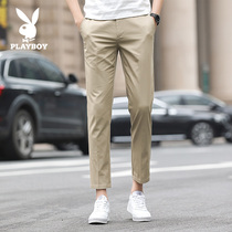 Playboy casual pants mens pants loose 2022 new trend summer ice silk nine-point trousers straight thin
