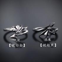 Angel demon ring Men and women Korean version of simple living mouth personality A couple of rings Student boys single tail ring