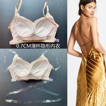 New thin B cup glossy and comfortable full backless invisible underwear Simple beautiful back bra Deep U beautiful back seamless dress underwear