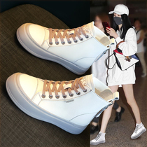 Hong Kong leather high-top small white shoes womens 2021 autumn and winter new all-match sneakers plus velvet short boots thick-soled cotton shoes