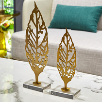 Light luxury stainless steel hollow leaf crystal decoration European model room home living room wine bookcase soft decoration