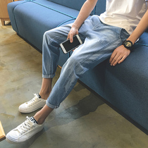 Jeans mens summer thin loose ruffians handsome Tide brand Korean version of Joker Joker 9-point slim small feet pants men