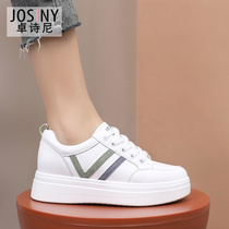 Chapeine 2022 Spring new small white shoes womens real leather thick bottom ins lace-up with pine pastry 100 hitch shoes woman