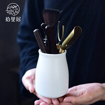 ten livable white porcelain ceramic six gentlemen black sandalwood tea clip tea needle raising pot pen tea road accessories suit