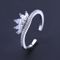 S925 sterling silver inlaid diamond crown ring fashion opening ring Korean version of exquisite female ring simple ring