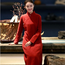 Zen clothing female autumn Chinese style retro women's modified version of Tang tea clothing female Chinese plate buckle cheongsam dress