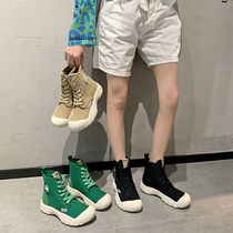 Net red with doll head high canvas shoes women 2021 summer and autumn new Korean lace-up heaped casual tide