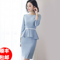 High-end professional dress Goddess Fan fake two ruffle skirt Jewelry store Hotel front desk sales department formal dress