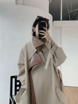 taupe store ins wind fashionable loose profile khaki windbreaker double-layer collar detachable long patchwork leather