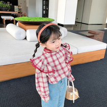 Girl doll shirt 2021 spring new childrens dress little girl baby Foreign style plaid long sleeve shirt spring and autumn