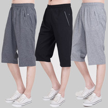 Dad shorts summer elastic waist thin section sports three-point pants middle and old loose straight fat plus large casual pants