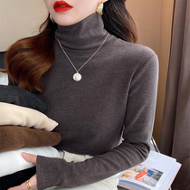 2021 Spring and autumn new womens clothing 100 hitch-hitch high collar bottom-shirt long sleeve T-shirt autumn and winter foreign air blouse