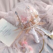 Girl pink fairy hand bouquet Bride wedding bouquet lighting crystal ball eternal flower Crystal pink gold pinky22