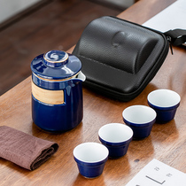 Kuaike cup travel tea set portable bag One pot four cups ceramic Kung Fu tea pot Simple and easy outdoor carry-on