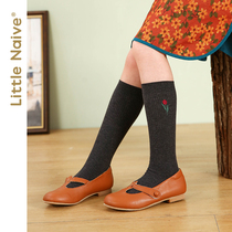 LittleNaive little naive girl multi-color stockings children solid color embroidery College wind high-bomb retro socks