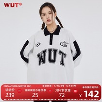 (WUT official store) sugar-free series black and white stitching polo collar sweater heavy 800g American campus top
