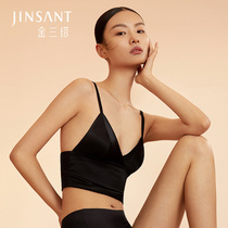 Golden three towers silk satin triangle cup underwear anti-sagging sex beauty back without steel ring no trace bra