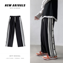 Spring and autumn side open button row button pants original juku sports pants male and female loverss harbor wind retro street tide card long pants