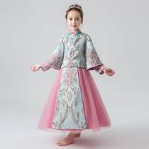 Girls Chinese dress thick cheongsam dress children guzheng performance clothes Xiuhe clothes baby Tang dress New year clothes autumn and winter