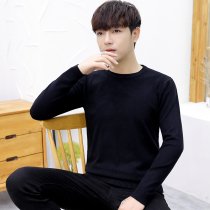 Autumn and winter sweater mens round neck Korean slim pure black pullover base sweater wild line clothing mens fashion